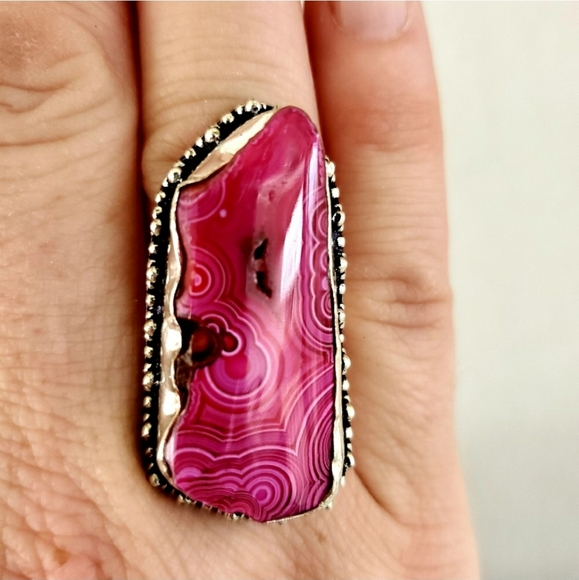 New Amazing Pink Solar Agate 925 Silver Ring. - Picture 5 of 8
